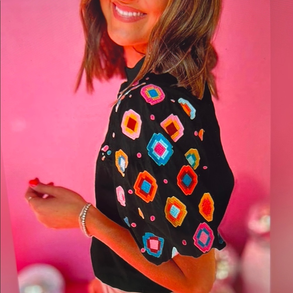 Colorful Geometric Patterned Women's Top
